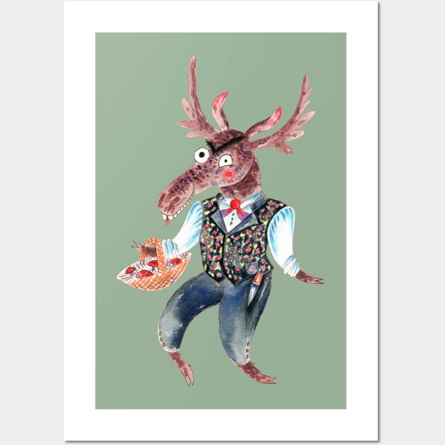 Norwegian moose and mushrooms Wall Art by annaonik